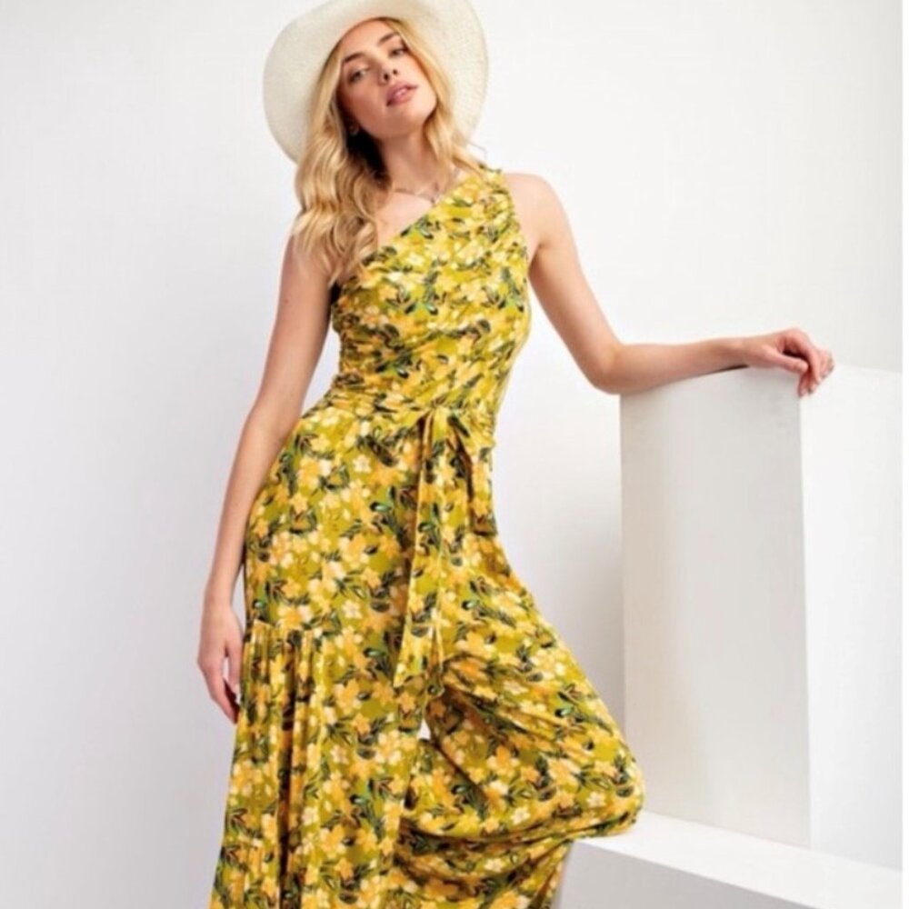 NWT Easel Tropical/Floral one shoulder gauze jumpsuit size M